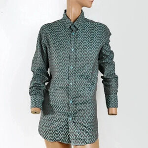 Vintage Versus by Versace ZigZag Green Blue Pattern Button  Down Long Sleeve Top